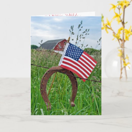 錆びた馬蹄形のアメリカ国旗 カード (黄色い花)