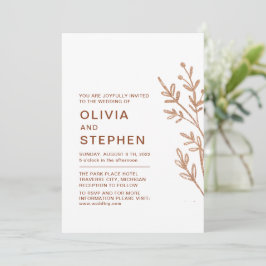 錆びと白。シンプル葉。モダン結婚 招待状