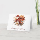 錆びエレガントた秋の花モダンハッピーバースデー カード (正面)