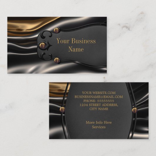 錆びエレガントた金ゴールド黒シルクメタルの外観 名刺 (正面/裏面)