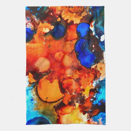 錆びオレンジ抽象芸術アートインク キッチンタオル (縦)