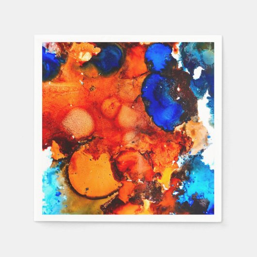 錆びオレンジ抽象芸術アートインク スタンダードカクテルナプキン (正面)