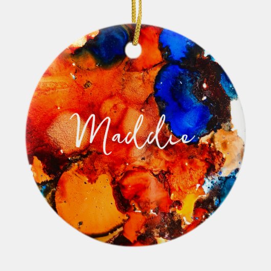 錆びオレンジ抽象芸術アートインク セラミックオーナメント (正面)