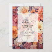 錆びオレンジ、ほこりっぽいピンク、銅フローラ結婚ズ 招待状 (正面)