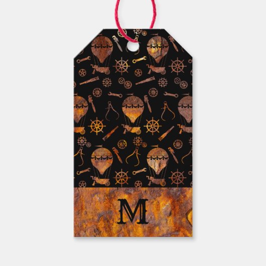 錆びカラフルたスチームパンクバルーズモノグラム ギフトタグ (正面)