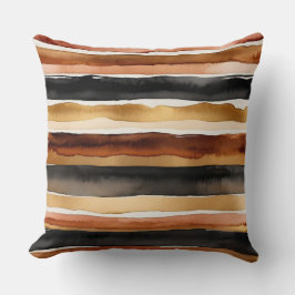 錆びコーヒーアイボリーとブラックストライプ クッション
