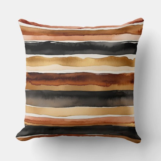 錆びコーヒーアイボリーとブラックストライプ クッション (正面)