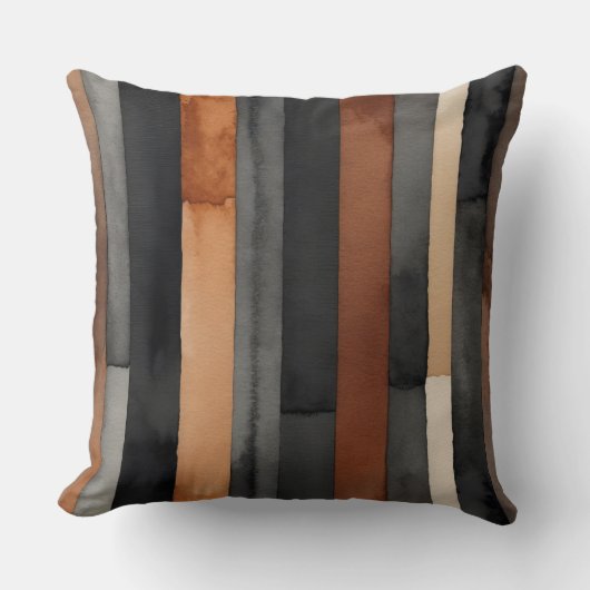 錆びコーヒーグレーと黒のストライプ クッション (正面)