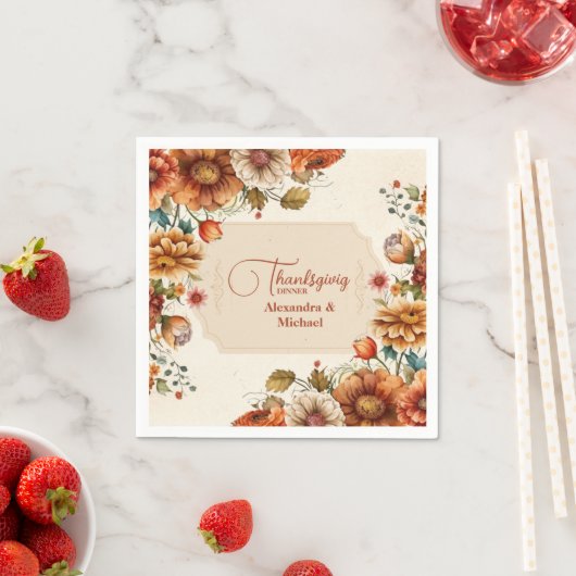 錆びテラコッタフラワーサンクスギビングディナー スタンダードカクテルナプキン (インサイチュ)