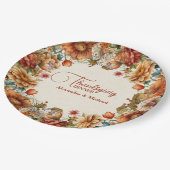 錆びテラコッタフラワーサンクスギビングディナー ペーパープレート (アングル)