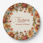 錆びテラコッタフラワーサンクスギビングディナー ペーパープレート (正面)