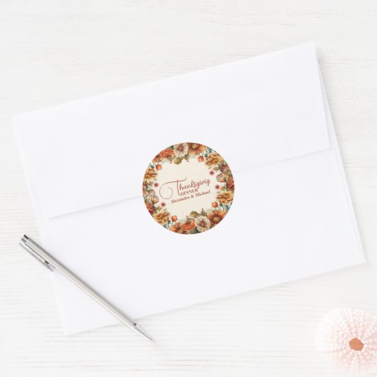 錆びテラコッタフラワーサンクスギビングディナー ラウンドシール (封筒)