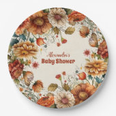 錆びテラコッタフラワーベビーシャワー ペーパープレート (正面)