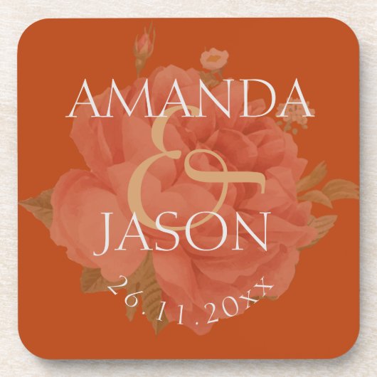 錆びフローラかわいいかわいらしテラコッタウェディングパーティー コースター (正面)