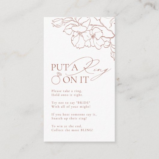 錆びフローラはリングを置いたブライダルシャワーゲーム エンクロージャーカード (正面)