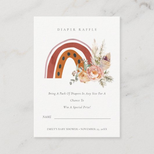 錆びボホフローラレインボーおむつラッフルベビーシャワー エンクロージャーカード (正面)