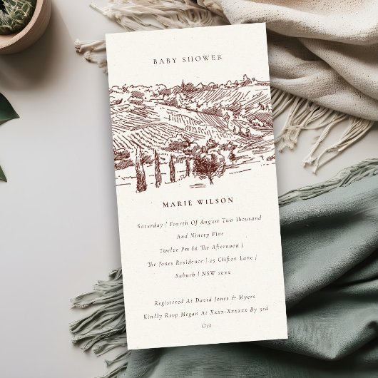 錆びワイナリーマウンテンスケッチベビーシャワー招待状 サンキューカード