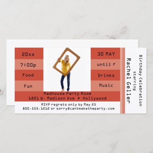 錆び写真入場チケット誕生日パーティー招待状 (正面/裏面)