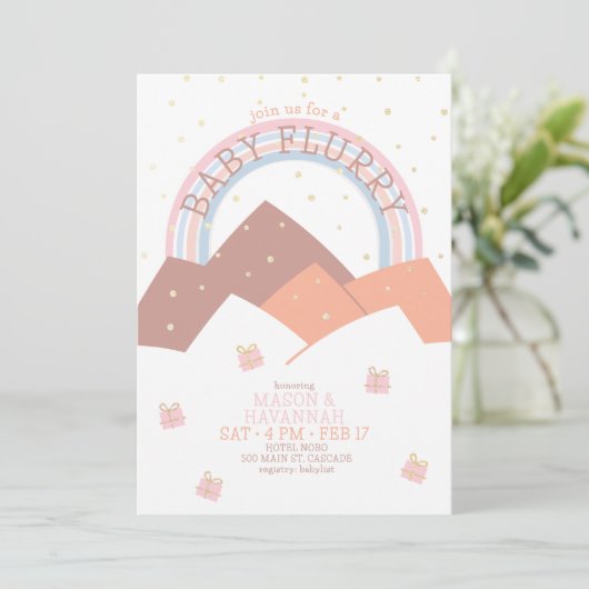錆び山雪ぼやけ赤ちゃんシャワー招待状 招待状 (スタンド正面)