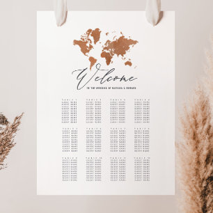 錆び水彩世界地図結婚のシーティングプラン フォトプリント           