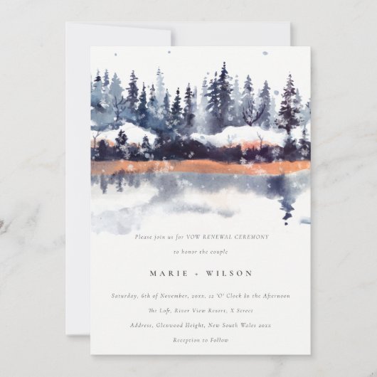 錆び海軍の冬の松の森の雪の誓いの更新 招待状 (正面)