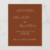 錆び燃えたオレンジ色のスクリプト予算結婚式招待状 (正面)