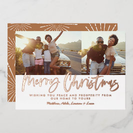錆び白スクリプトのクリスマス2写真ホリデー 箔シーズンカード