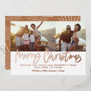錆び白スクリプトのクリスマス2写真ホリデー 箔シーズンカード