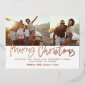 錆び白スクリプトのクリスマス2写真ホリデー 箔シーズンカード (正面)