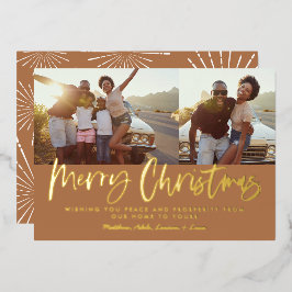 錆び白スクリプトのクリスマス2写真ホリデー 箔シーズンカード