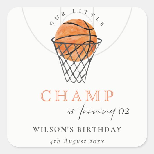 錆び私たちの小さなチャンプバスケ任意の年齢誕生日 スクエアシール (正面)