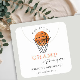 錆び私たちの小さなチャンプバスケ任意の年齢誕生日 スクエアシール