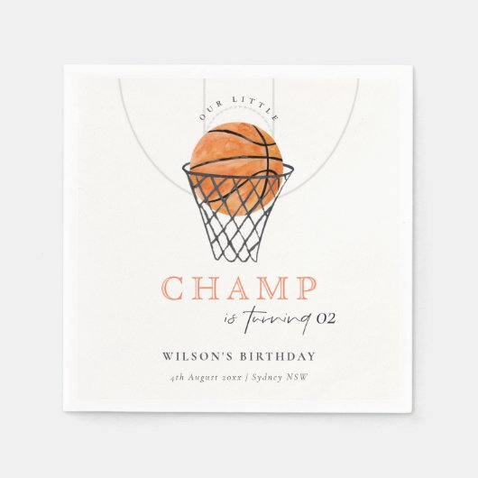錆び私たちの小さなチャンプバスケ任意の年齢誕生日 スタンダードカクテルナプキン (正面)