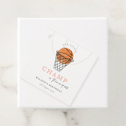 錆び私たちの小さなチャンプバスケ任意の年齢誕生日 フェイバータグ (インサイチュ)