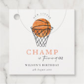 錆び私たちの小さなチャンプバスケ任意の年齢誕生日 フェイバータグ (正面)