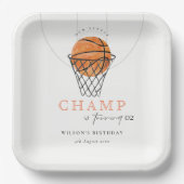 錆び私たちの小さなチャンプバスケ任意の年齢誕生日 ペーパープレート (正面)