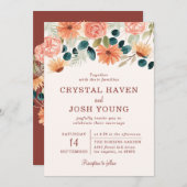 錆び秋フローラフィールド花結婚の秋 招待状 (正面/裏面)