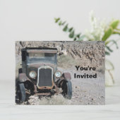 錆び素朴た車の写真誕生日 招待状 (スタンド正面)