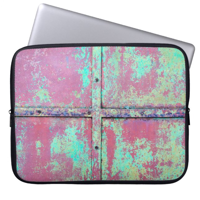 錆び絵を描の付いた古い緑の壁。グランジr ラップトップスリーブ (正面)