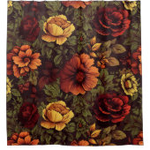 錆び色ヴィンテージフローラプリント シャワーカーテン (正面)