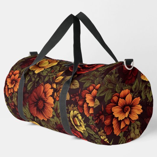 錆び色ヴィンテージフローラプリント ダッフルバッグ (左コーナー)