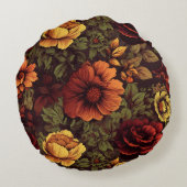 錆び色ヴィンテージフローラプリント ラウンドクッション (裏面)