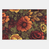 錆び色ヴィンテージフローラプリント ラッピングペーパーシート (正面2)