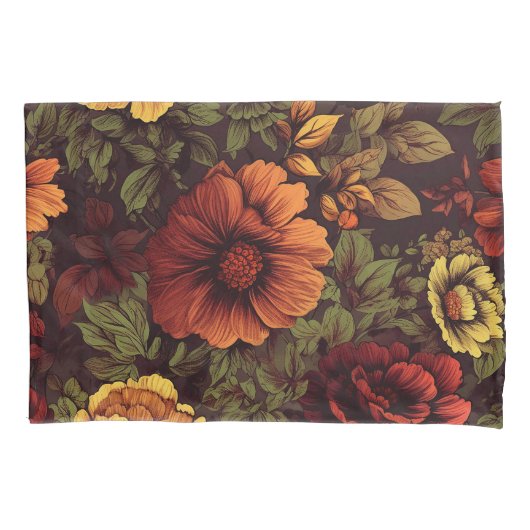 錆び色ヴィンテージフローラプリント 枕カバー (正面)