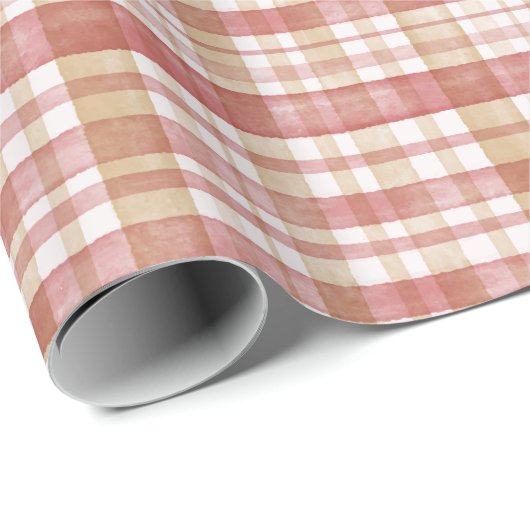 錆び赤と黄褐色の水の色のタータンチェックチェック格子状 ラッピングペーパー (ロールコーナー)