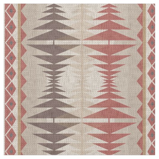 錆び赤タウペベージュダークブラウン部族アート ファブリック (クローズアップ)