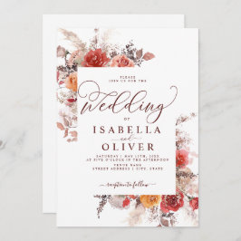 錆び赤焦げオレンジボホテラコッタ結婚の招待 招待状