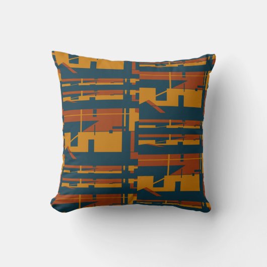 錆び金ゴールドダークブルー南西ルック大モザイク クッション (正面)