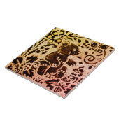 錆び金ゴールドブラウンベアフローラ紅葉ろうけつ染め タイル (側面)