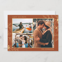 錆び金ゴールド植物三枚フォトクリスマスホリデー